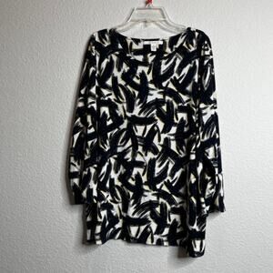 JM Collection 3/4 Sleeve Printed Knit Top Navy XLarge